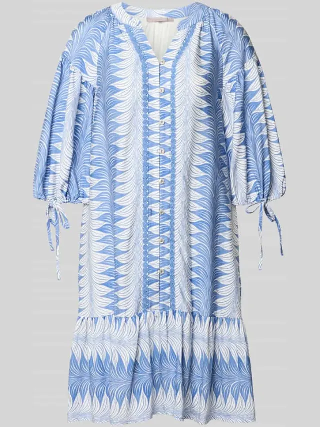 Christian Berg Woman Selection Kniellange tuniekjurk van viscosemix met v-hals blauw, foto 2