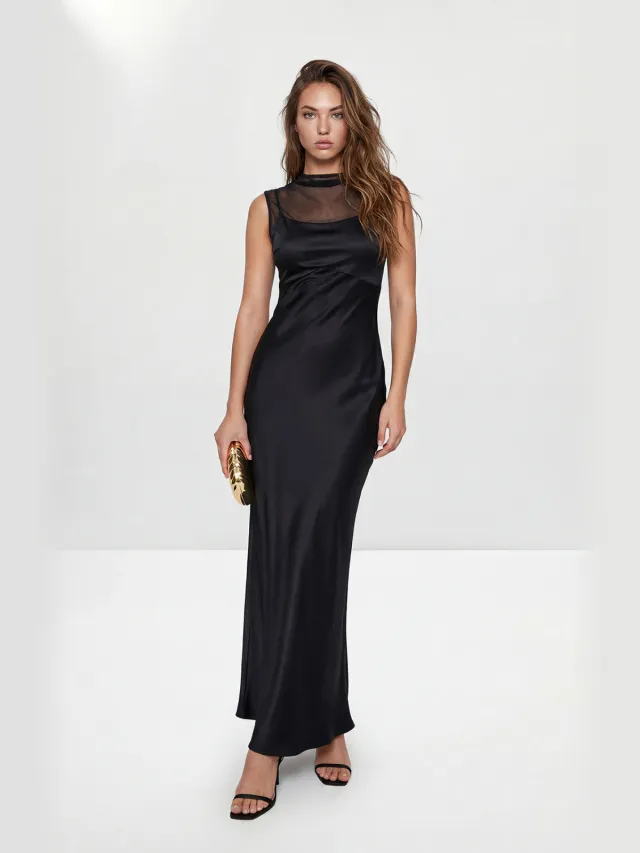 Trendyol TRENDYOLMİLLA Dames Zwart Effen Maxi Mouwloos Recht Avond & Gala Jurk