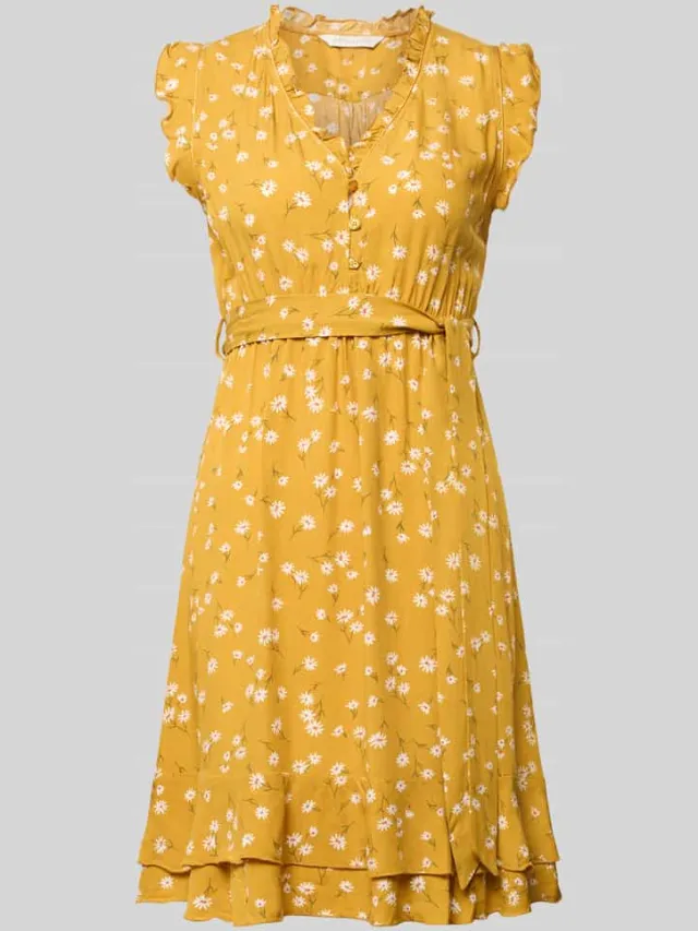 Apricot Mini-jurk van viscose met strikceintuur en kapmouwen donkergeel, foto 2
