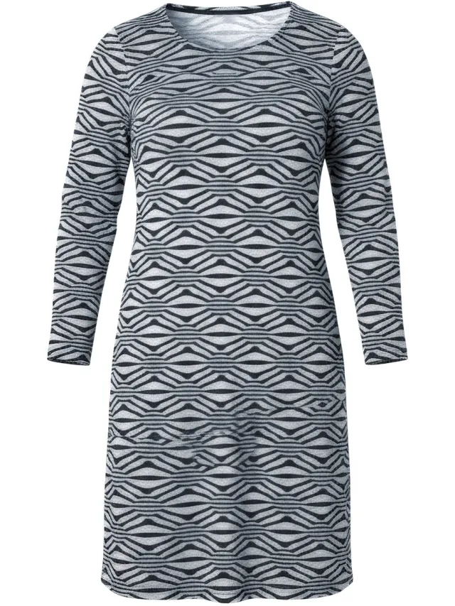 MIAMODA Dames - Jacquard jurk A-lijn gebreid grafisch 3D-motief - Grijsbeige