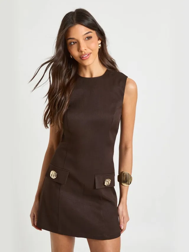 boohoo Dames Getailleerde A-lijn Mini Jurk Chocoladebruin