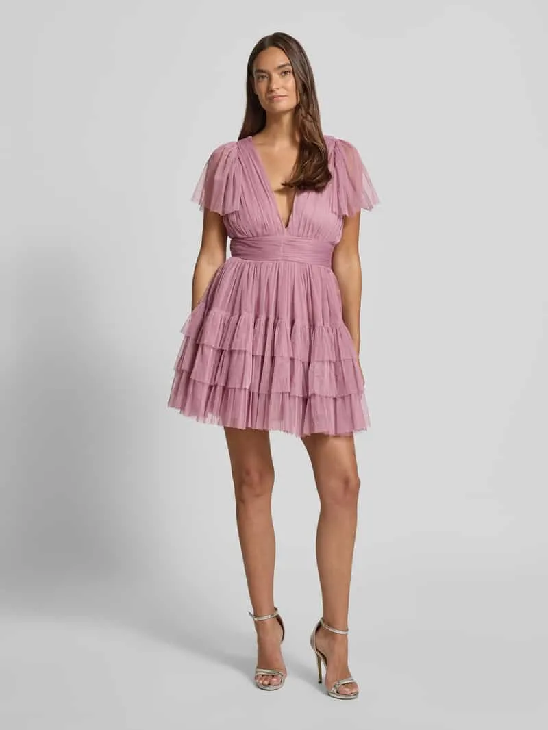 Lace & Beads Cocktailjurk met diepe V-hals rosé, foto 4