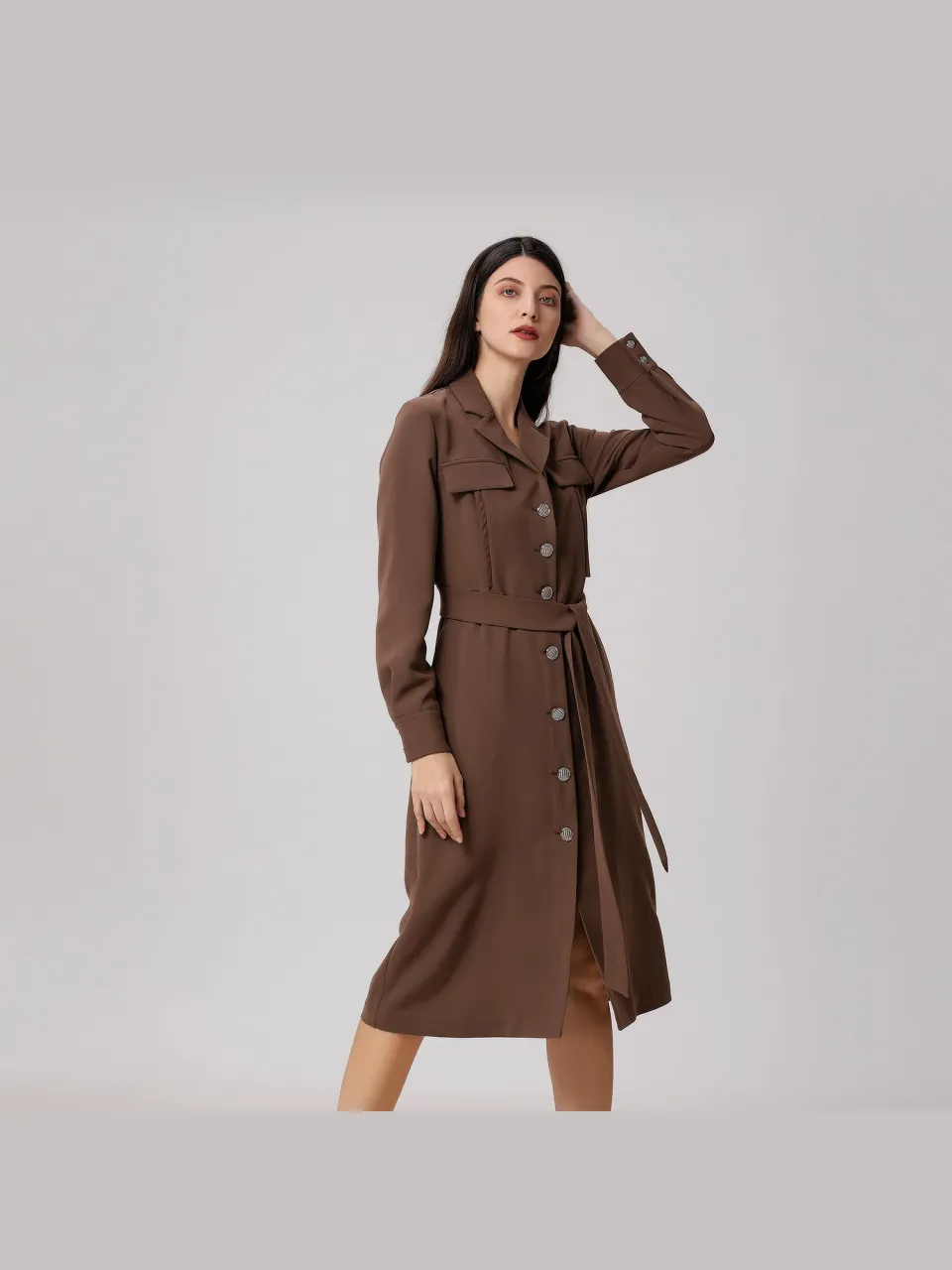 Smart & Joy Minimalistische safari-stijl jurk bruin, foto 2