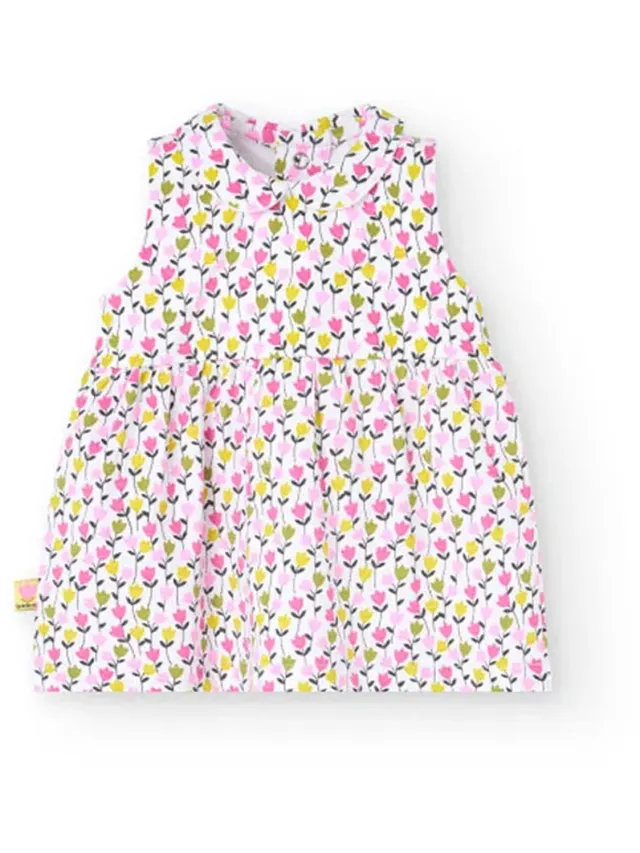 boboli Knit Stretch Mouwloze Jurk Wit 1 Months Meisje Tulips Print