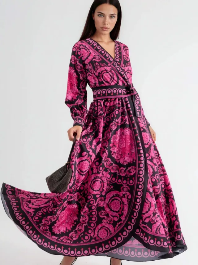 MSN Collection Bloemenstrik Detail Midi Jurk Roze