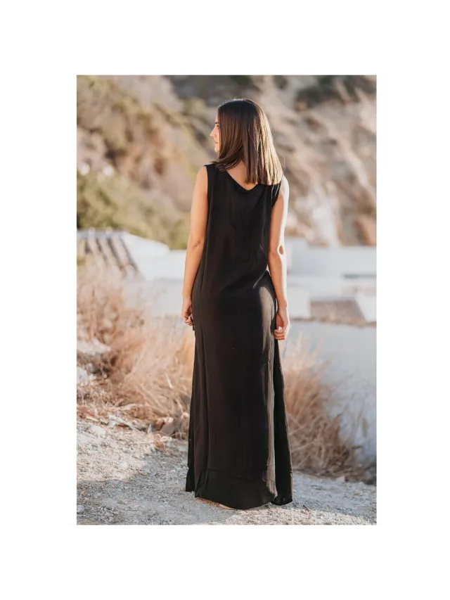 Isla Bonita By Sigris Lange Jurk Isla Bonita By Sigris Lange Midi-Jurk Zwart