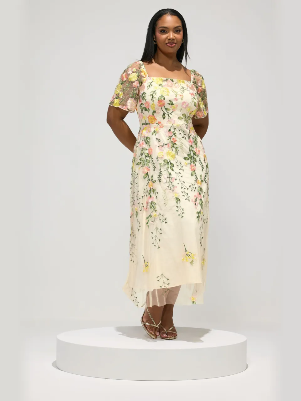 Yours London Gele Maxijurk Met Geborduurde Bloemen geel, foto 3