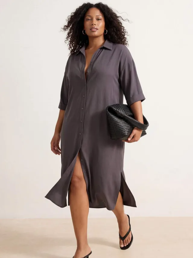 Trendyol Curve Dames Bruin Effen Midi Mouwloos Casual Blousejurk Grote maten Jurk
