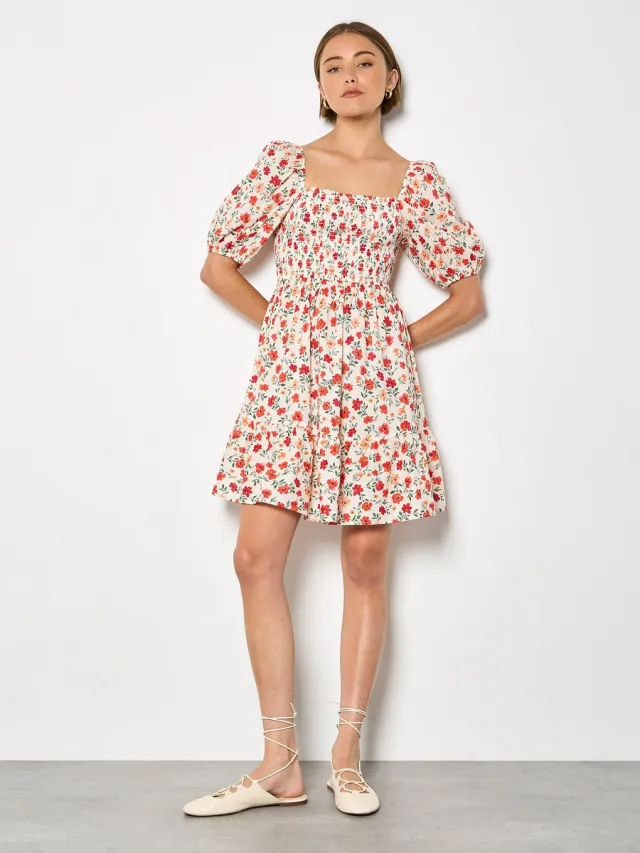 Apricot Katoenen popeline mini-jurk met bloemenprint Room
