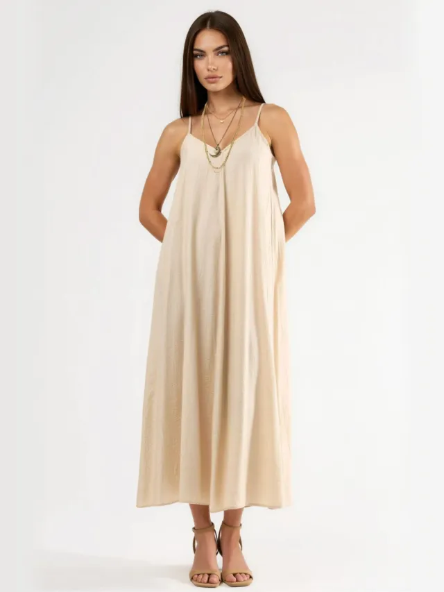 Busem V-hals Midi Slipdress Steen