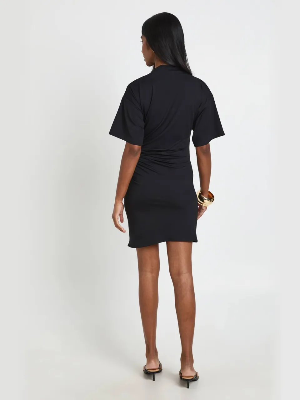 boohoo Dames Super Zachte Mini-jurk Met Gerimpelde Taille En Korte Mouwen zwart, foto 2