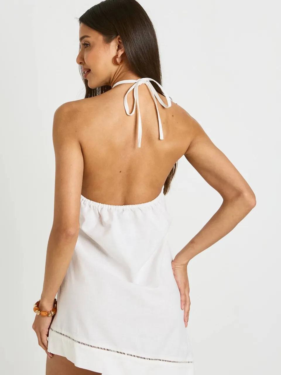 boohoo Dames Mini-jurk Met Laddersteekmotief En Halternek ivoor, foto 4