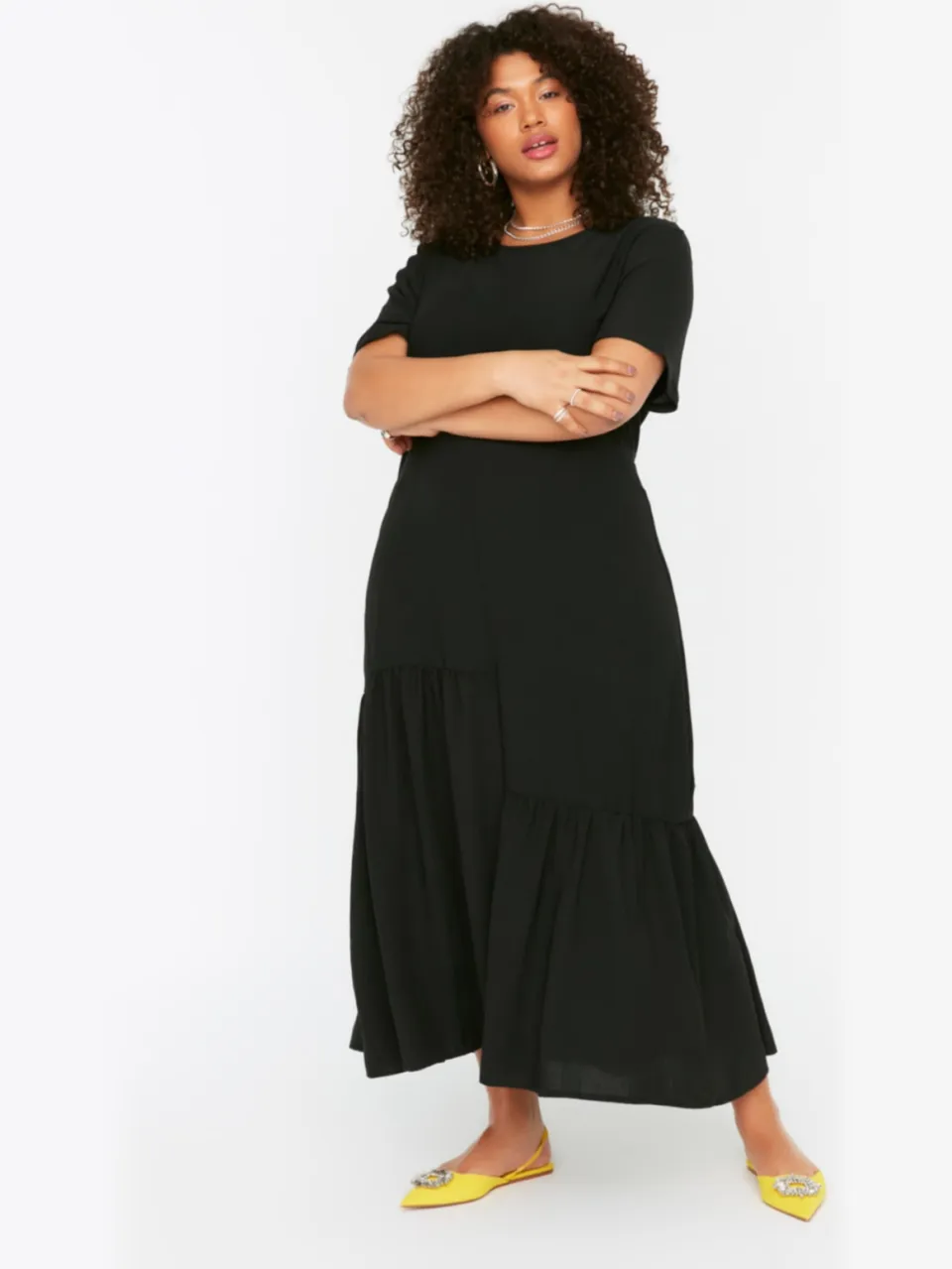 Trendyol Curve Dames Zwart Effen Maxi Kort Casual A-lijn Grote maten Jurk, foto 2