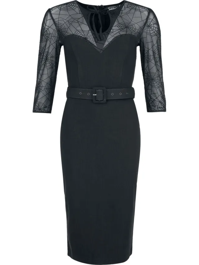 Voodoo Vixen Spider Web Lace Pencil Dress Dames Midi-jurk - zwart