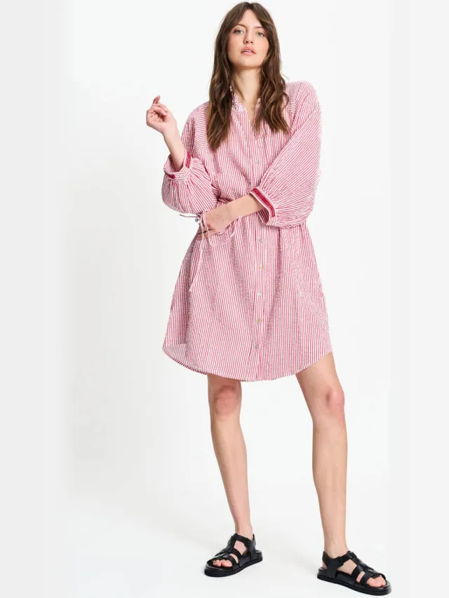 POM Amsterdam gestreepte blousejurk roze Roze/Wit