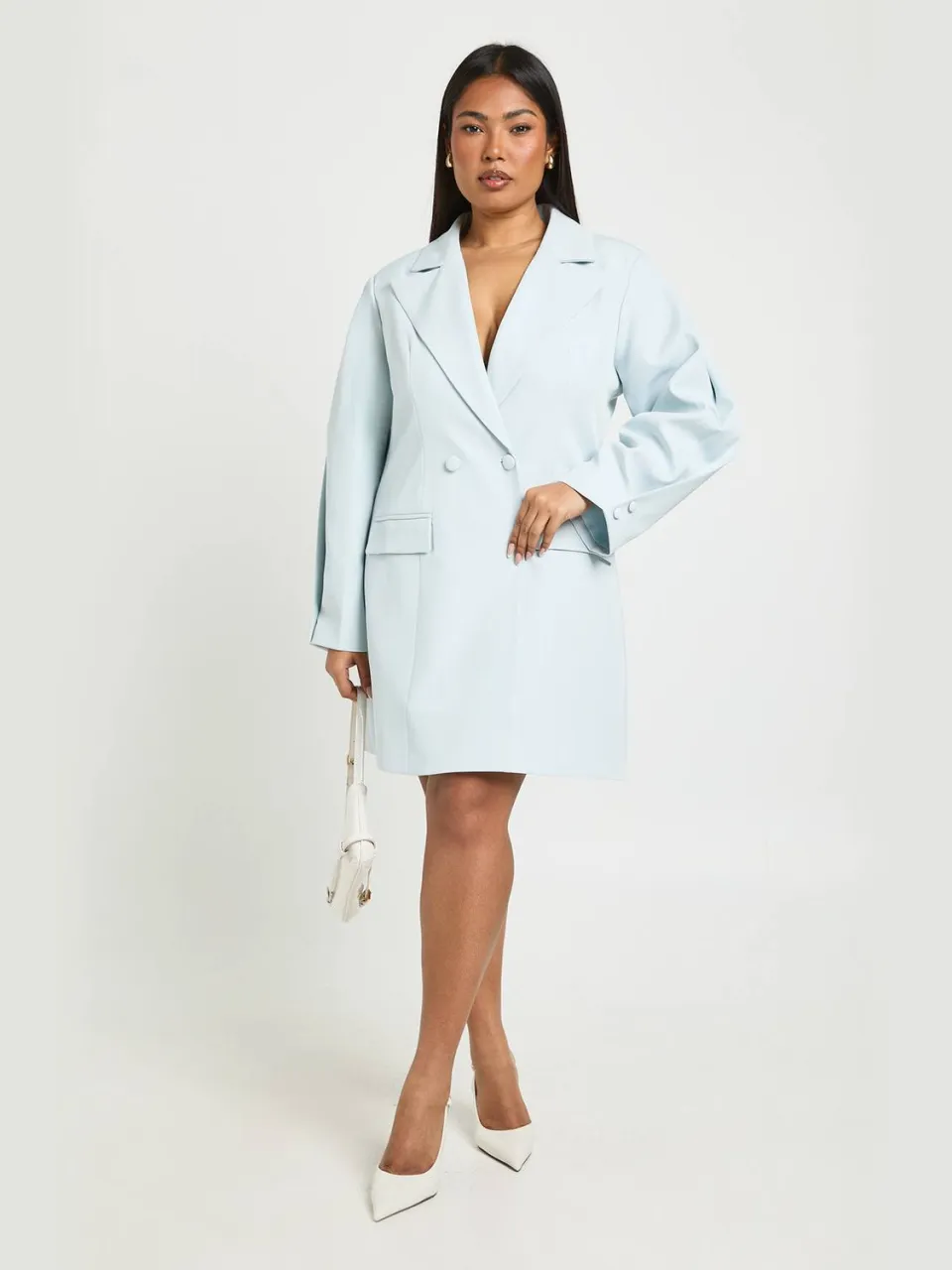 boohoo Dames Plus Mini Jurk Met Naaddetail En Ballonmouwen babyblauw, foto 3