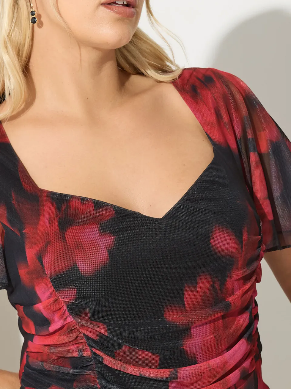 Yours London Rode Bloemen Geplooide Midijurk rood, foto 5