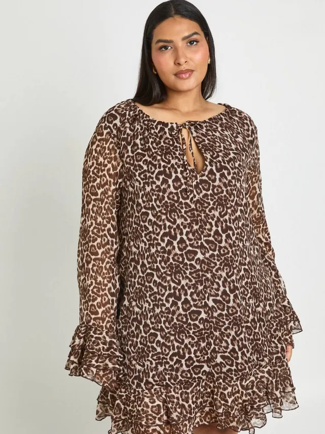 boohoo Dames Plus Luipaard Stippen Chiffon Smock Jurk luipaardprint, foto 2