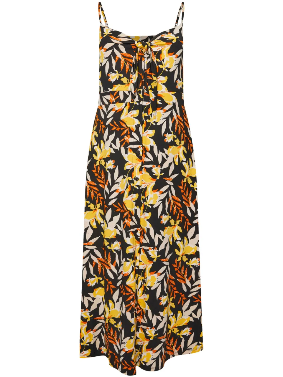 Yours Doorknoopjurk Met Tropische Bladerprint En Strikdetail In Zwart/Geel, foto 4