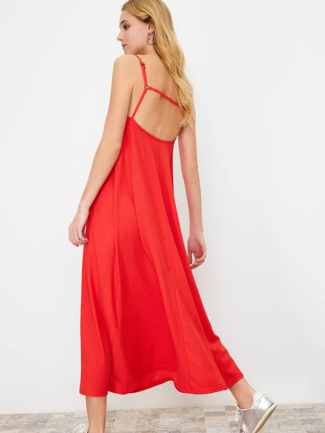 Trendyol TRENDYOLMİLLA Dames Rood Effen Maxi Mouwloos Casual A-lijn Jurken, foto 2