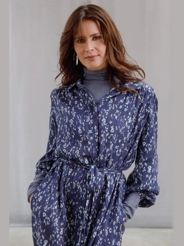 Yest coljurk met ceintuur en print - donkerblauw, foto 5