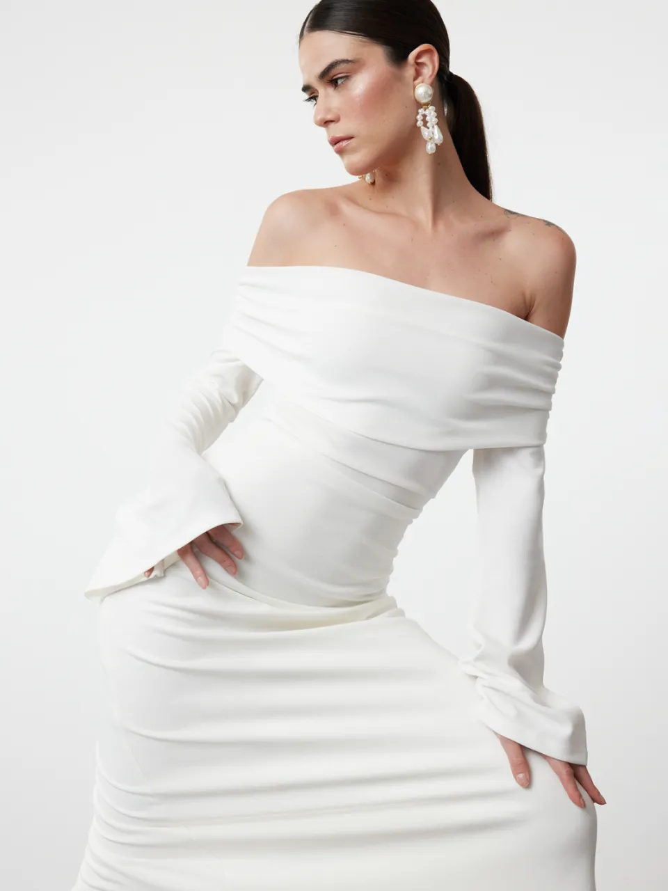 Trendyol TRENDYOLMİLLA Dames Wit Effen Maxi Lang Gala Recht Avond & Gala Jurk, foto 2