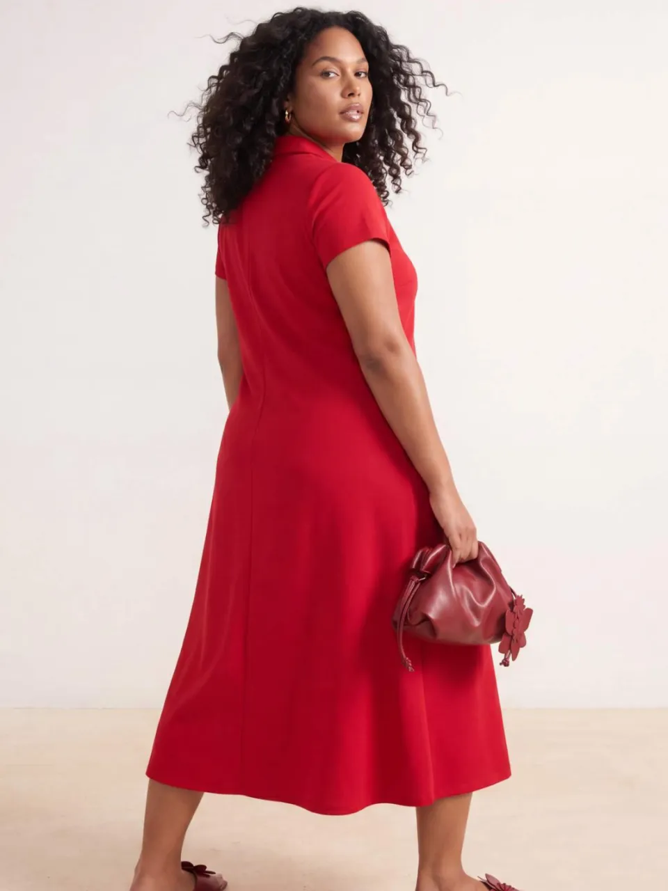 Trendyol Curve Dames Rood Effen Midi Kort Casual A-lijn Grote maten Jurk, foto 2