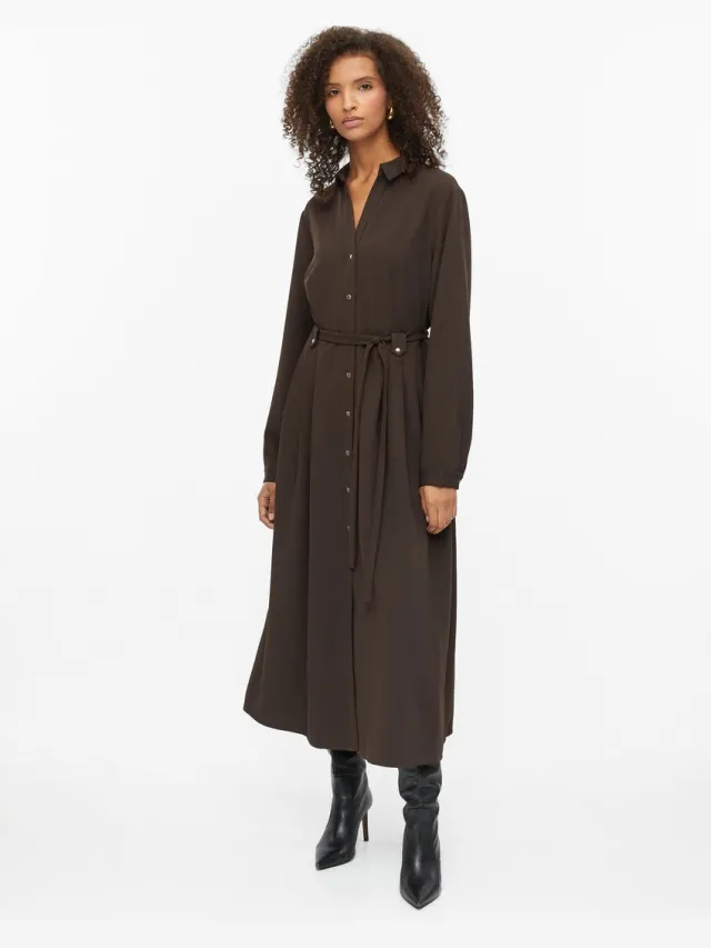 S.Oliver female - Midi-jurk met plooidetails en een strikceintuur donkerbruin