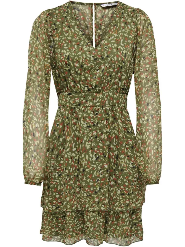 Only ONLADELE LIFE L/S V-NECK DRESS PTM - Dames - Mini jurken Winter Moss