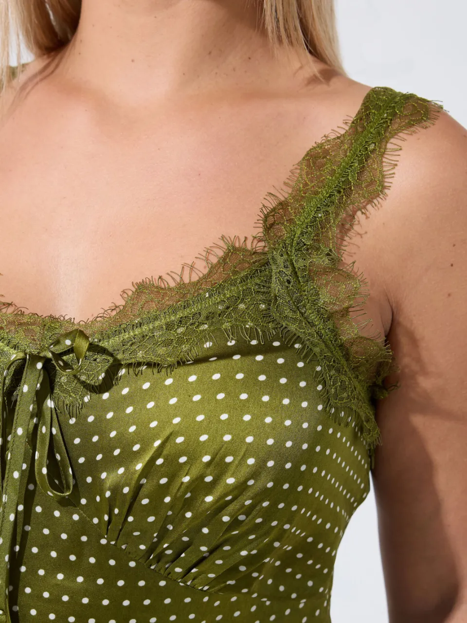 Limited Collection Yours Olijfgroene Jurk Met Stippen En Kanten Detailsize 42, foto 5