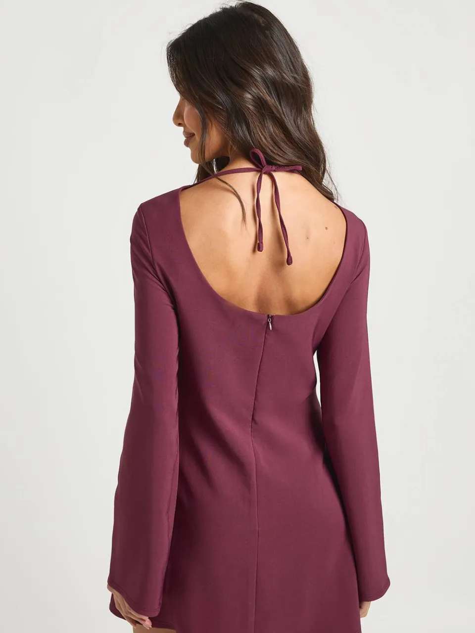 boohoo Dames Wijdvallende Mouw Strikband Rug Shift Jurk pruim, foto 3