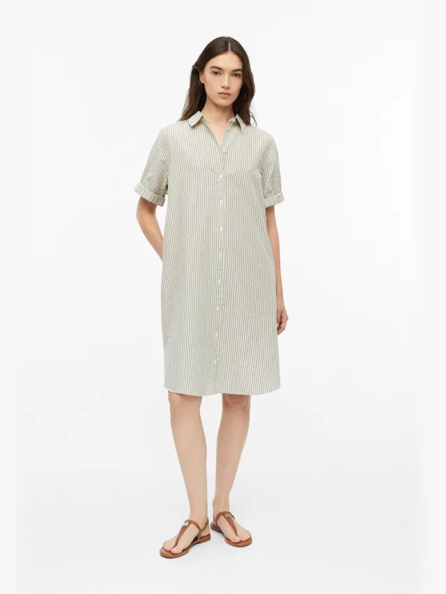S.Oliver female - Seersucker jurk met zakken lichtbeige