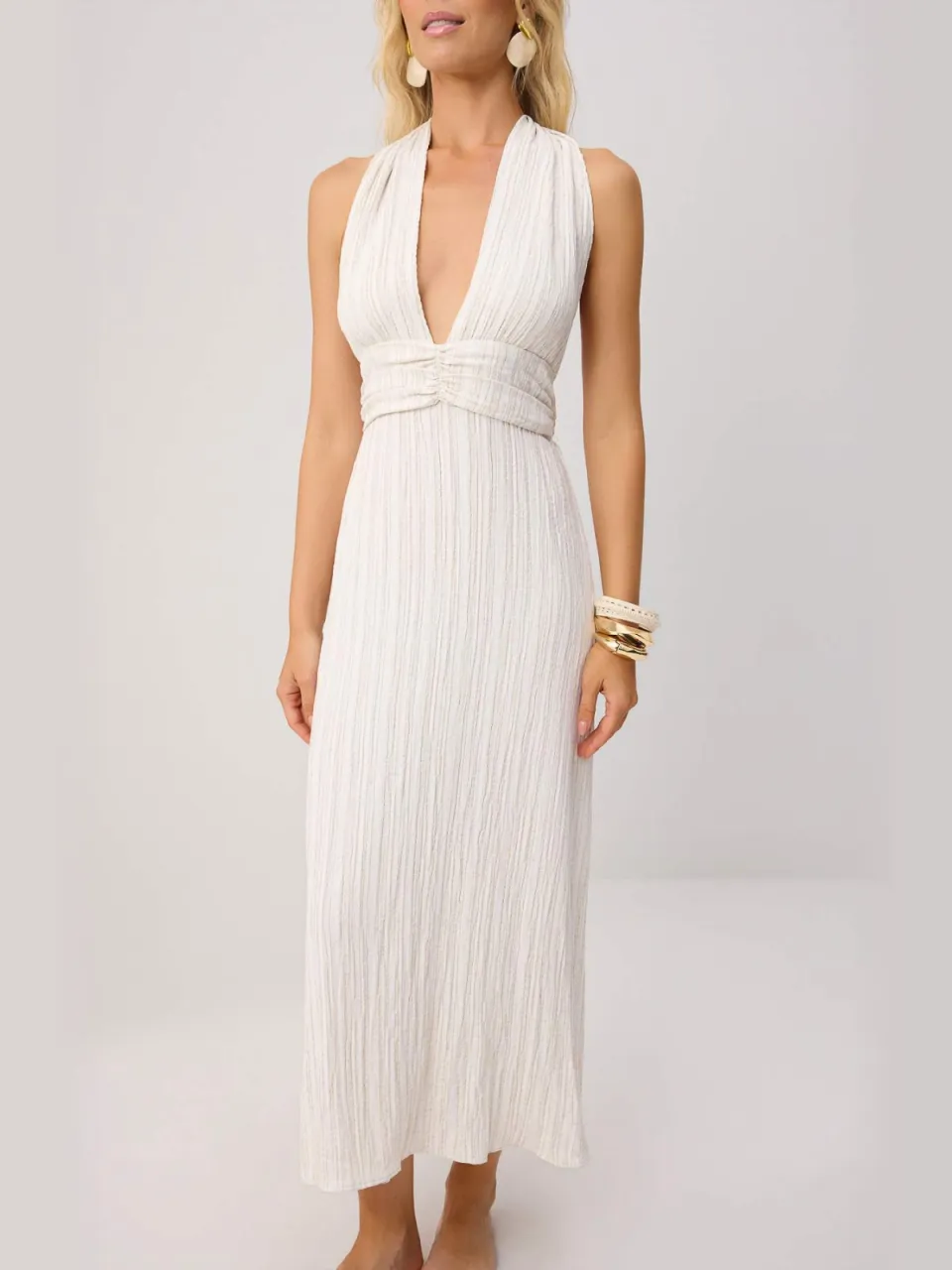Trendyol TRENDYOLMİLLA Dames Ecru Effen Maxi Mouwloos Strandkleding Recht Strandjurken, foto 2