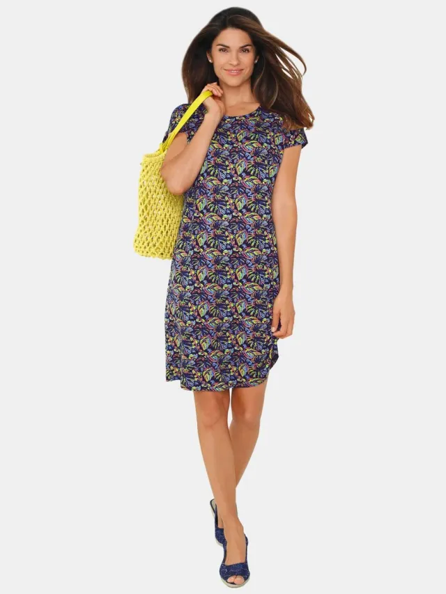 GOLDNER Vrijetijdskleding Moderne viscose jurk met all-over print meerkleurig / gedess.