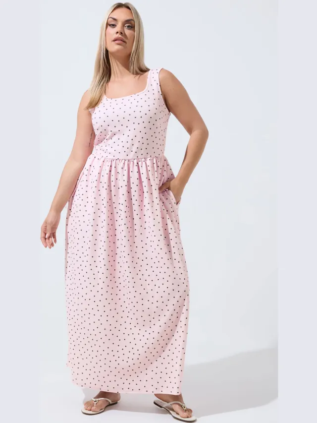 Limited Collection Roze Maxijurk Met Stippen Pink