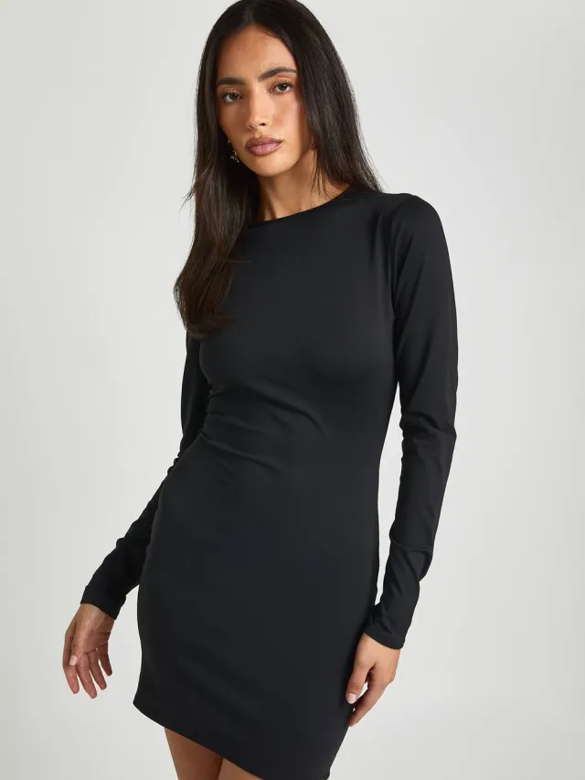 boohoo Dames Superzachte Mini-jurk Met Lange Mouwen zwart