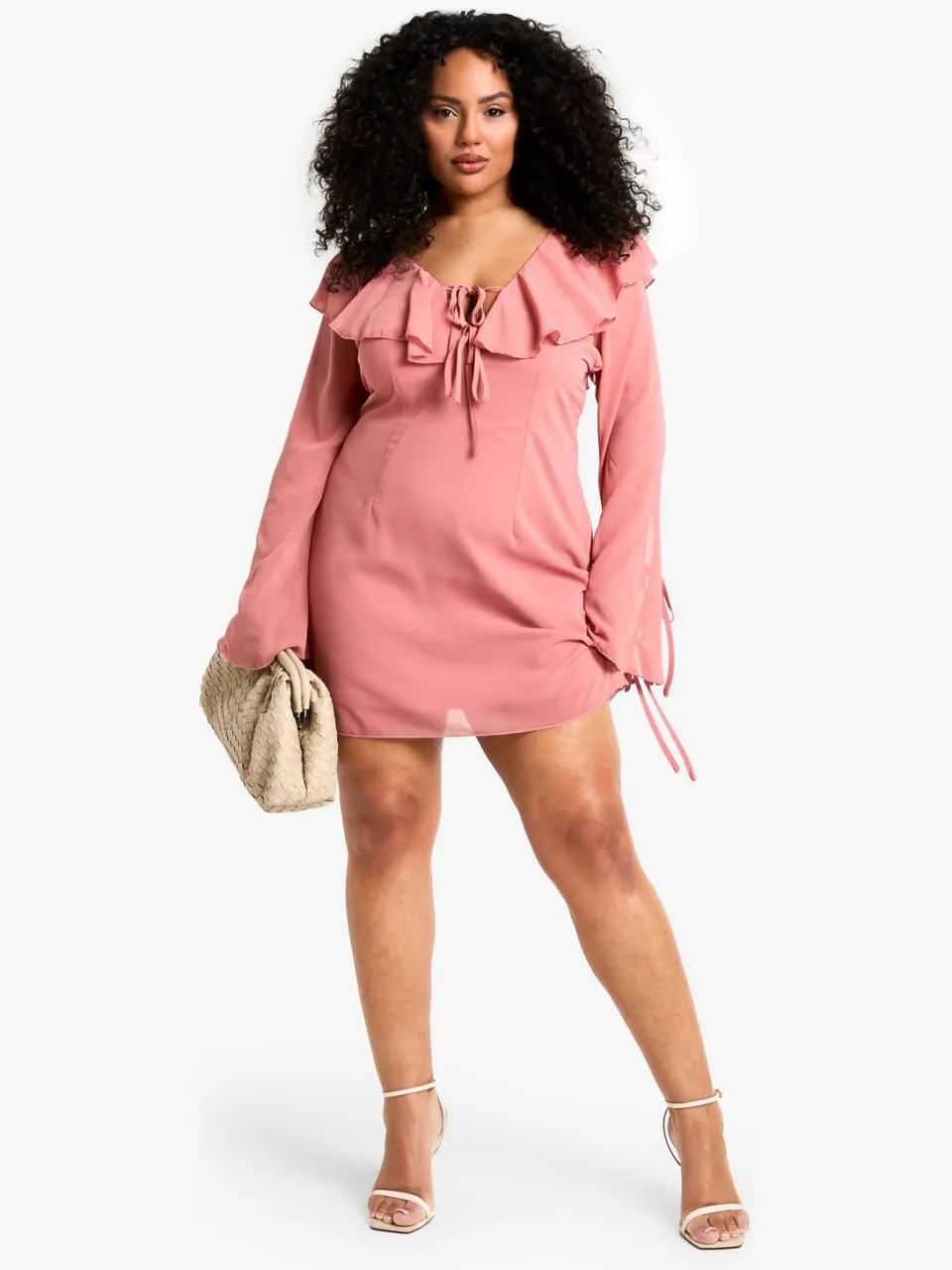 boohoo Dames Plus Geweven Ruchirobijnjurk blush, foto 2