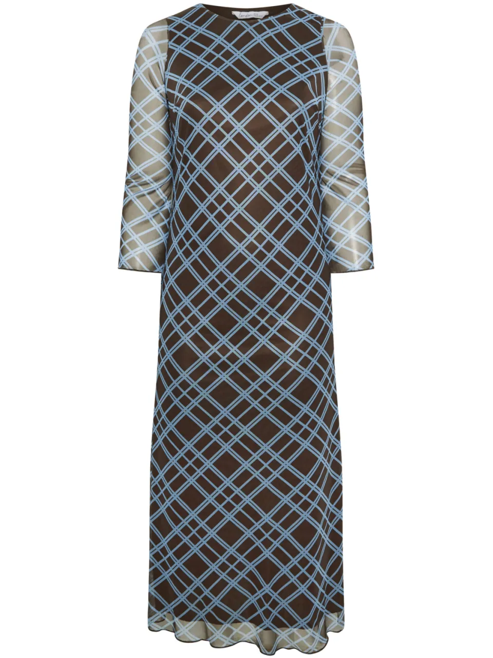 Yours London Chocoladebruin En Blauw Geruite Mesh Jurk, foto 4