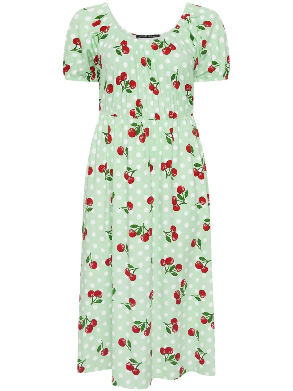 Limited Collection Groene Gingham Bardot Jurk Met Kersenprint, foto 4