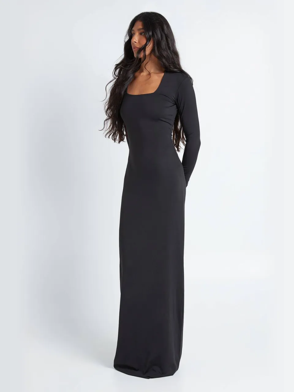 boohoo Dames Lange Basis Superzachte Maxi-jurk Met Vierkante Hals En Lange Mouwen zwart, foto 2