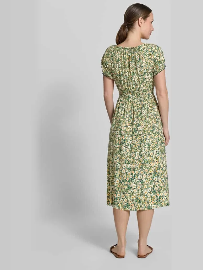 Apricot midi-jurk van viscose met mouwen met ruches Lichtgroen