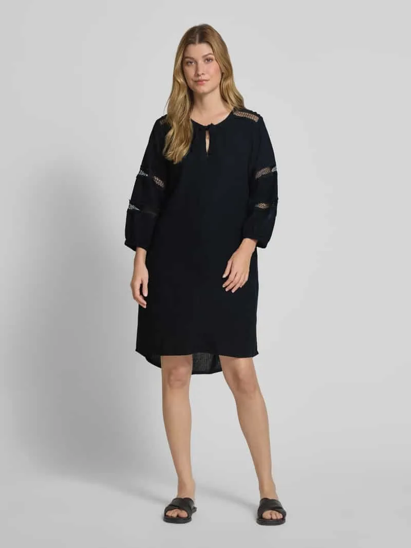 FREE/QUENT Knielange linnen jurk van een mix van linnen en viscose, model 'Laluna' zwart, foto 3