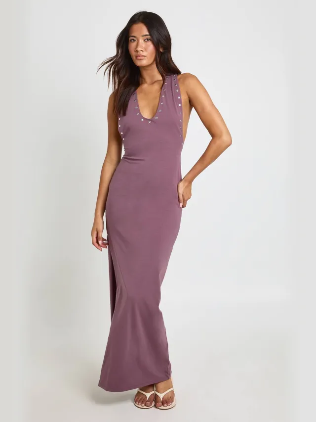 boohoo Dames Maxi-jurk Met Ronde Hals En Studs Fig