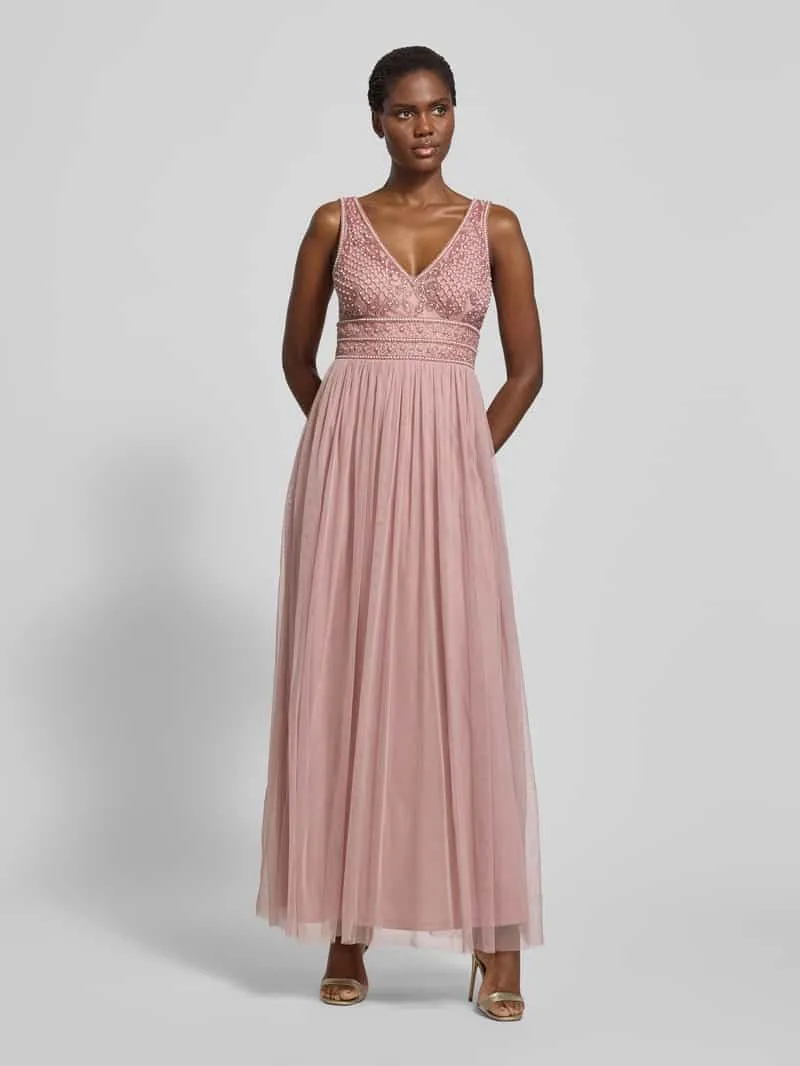 Lace & Beads Avondjurk met kralen en siersteentjes Rosé