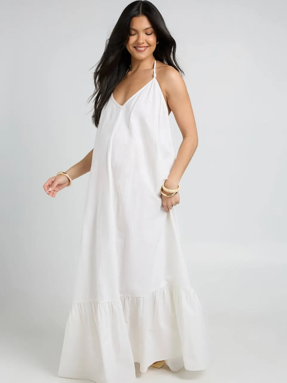 boohoo Dames Zwangerschaps Maxi Jurk Met Kralendetail En Strik Op Éen Schouder ecru, foto 3