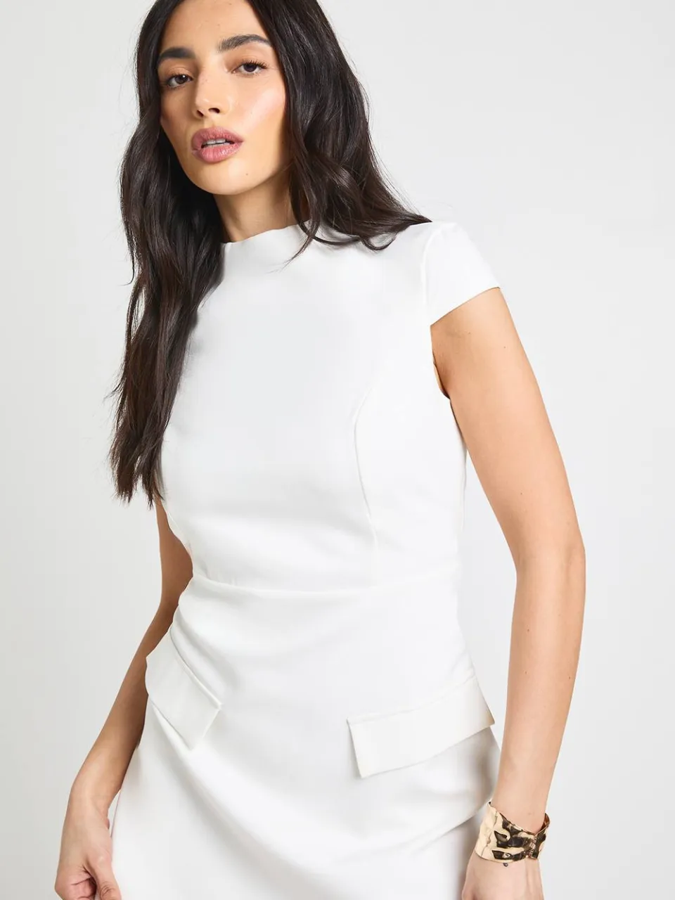 boohoo Dames Gestructureerde Getailleerde Mini-jurk Met Hoge Hals ivoor, foto 4