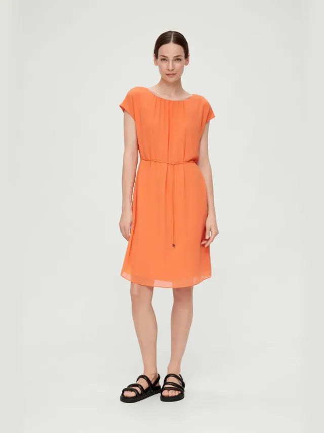 S.Oliver female - Chiffon jurk met plooien sinaasappel