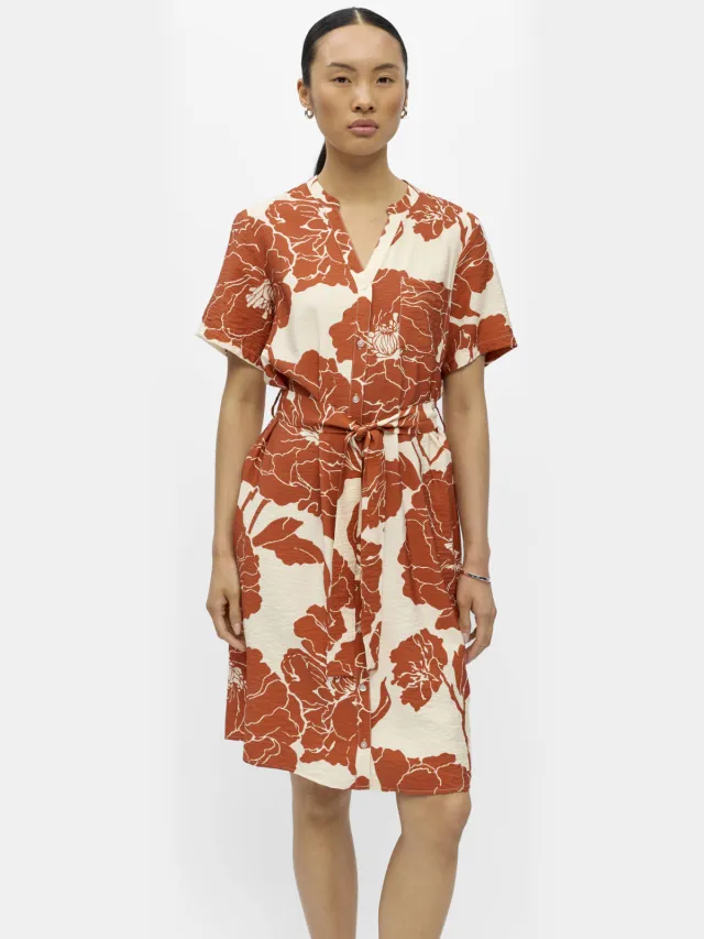 Object gebloemde blousejurk met ceintuur - oranje Oranje/ecru
