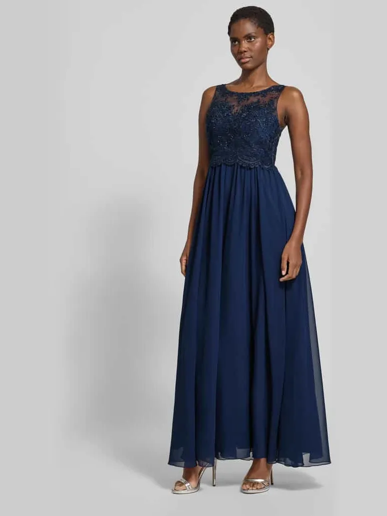 Laona Avondjurk met sierstenen en florale borduursels Donkerblauw