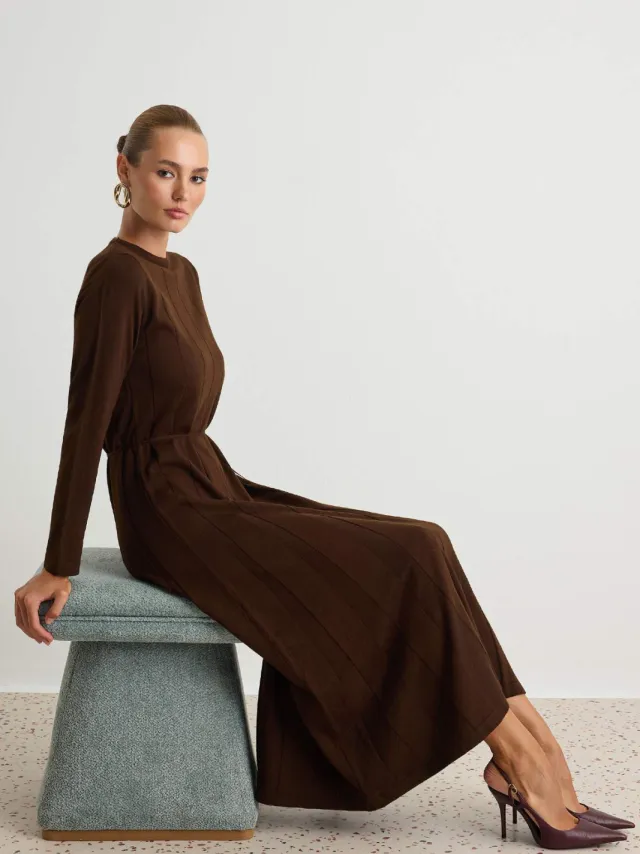 Trendyol Modest Dames Bruin Effen Maxi Lang Casual A-lijn Modest Jurken, foto 2
